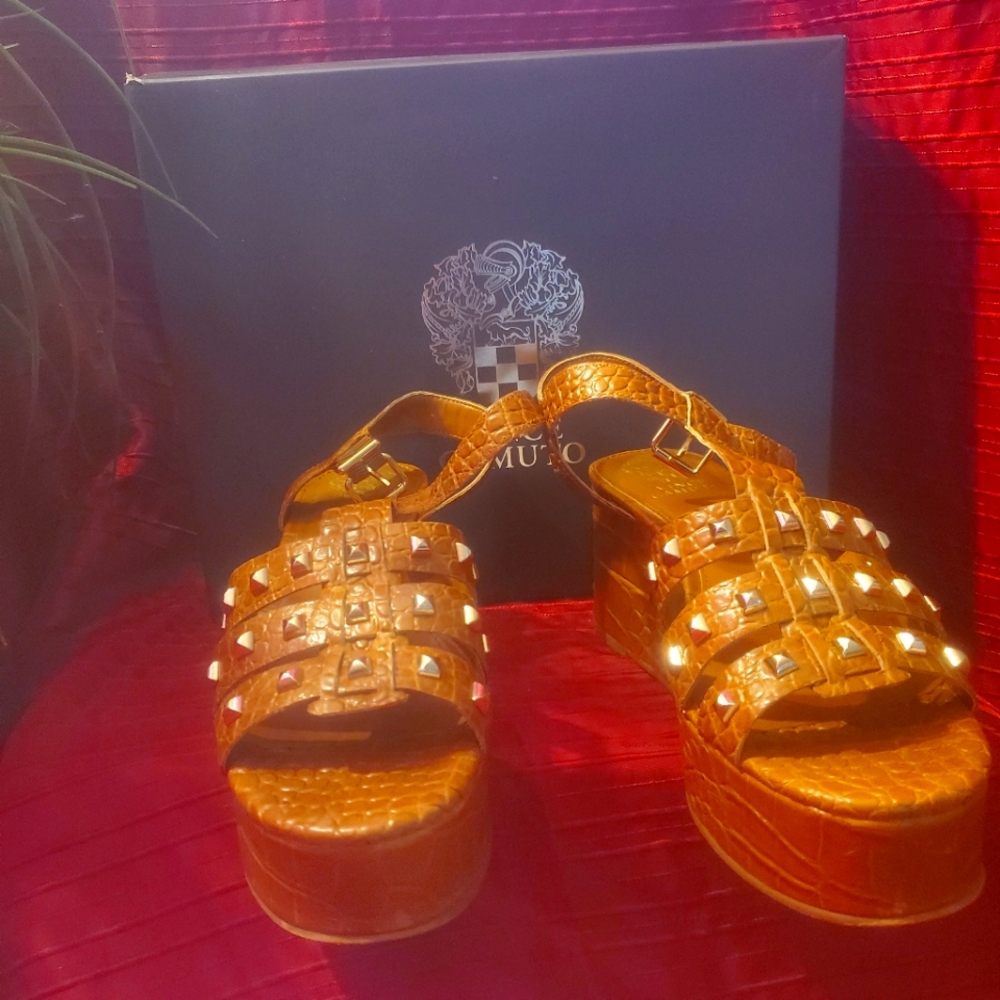 Vince Camuto Brown Studded Platform Sandals